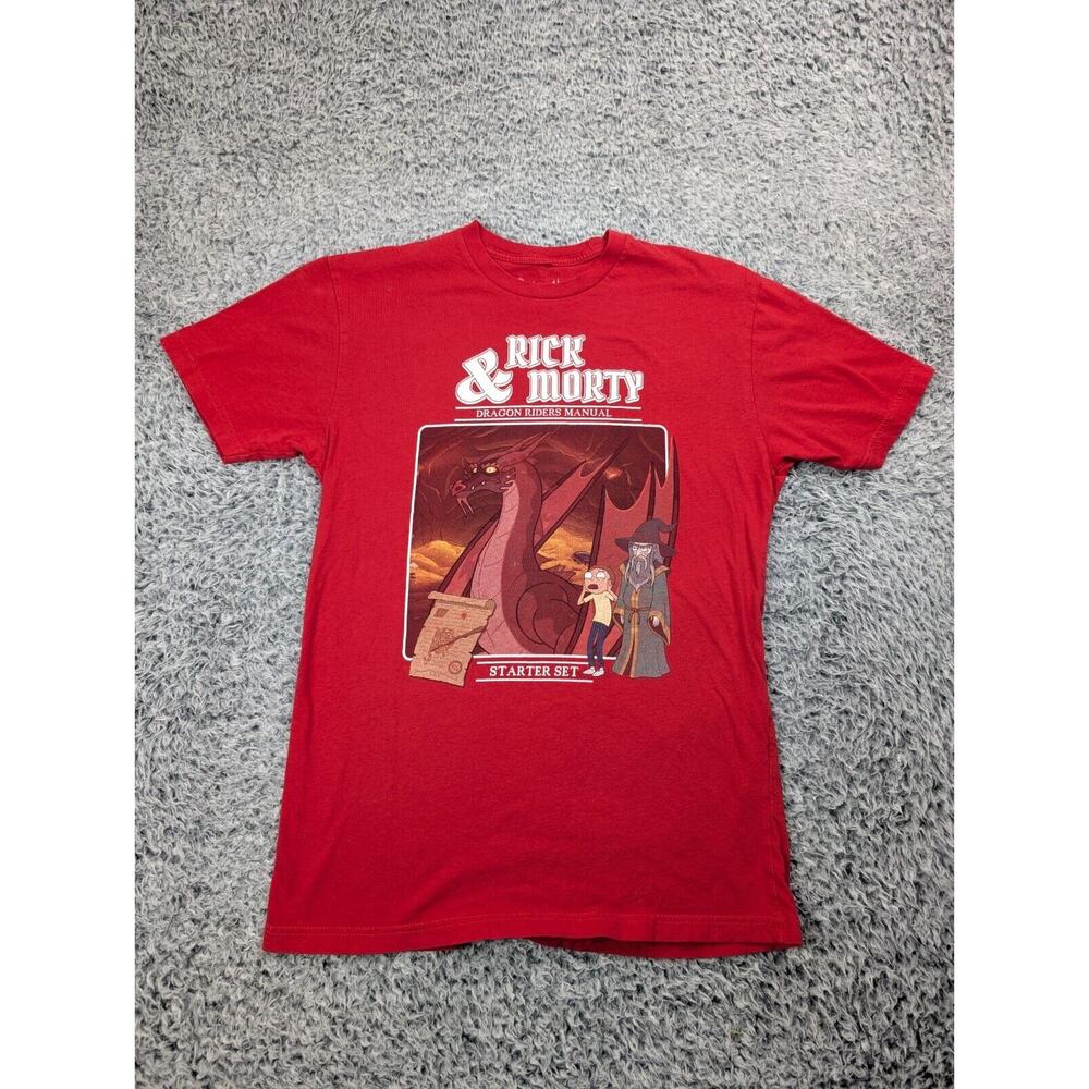 Rick & Morty Shirt Men Small Red Adult Swim Cartoon Dungeons Dragons Graphic Tee